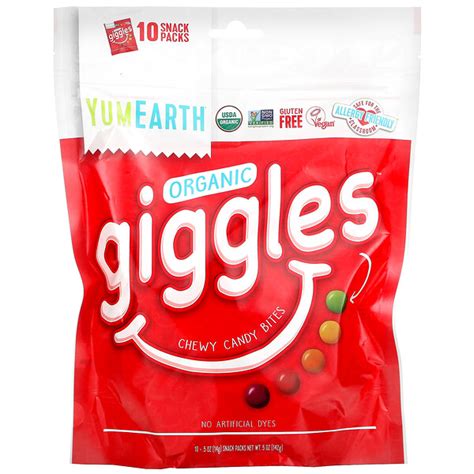 YumEarth, Organic Giggles, Chewy Candy Bites, 10 Snack Packs, .5 oz (14 g) Each - iHerb