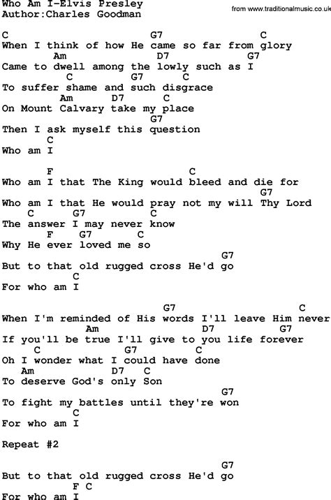 Country Music:Who Am I-Elvis Presley Lyrics and Chords