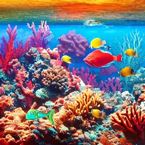 A beautiful underwater scene with coral and colorful | Stable Diffusion