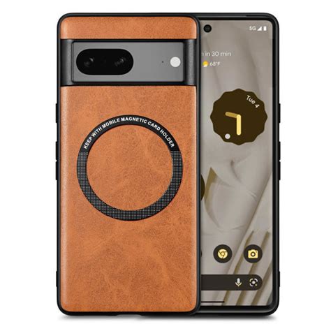 Google Pixel 7A Magnetic Leather Case Support Wireless Charging Brown