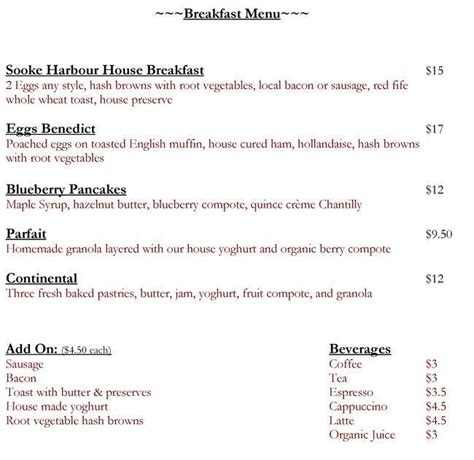 Sooke Harbour House Menu, Menu for Sooke Harbour House, Sooke, Sooke ...