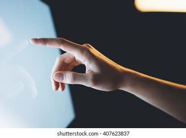 Closeup Man Pointing Finger Screen Blank Stock Photo 407623837 ...