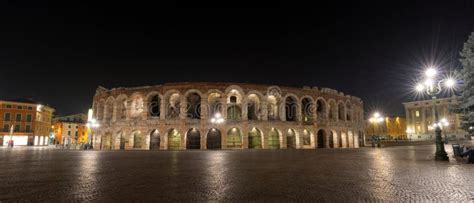 Verona Arena at Night - Roman Amphitheater Stock Photo - Image of ...