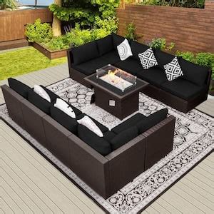 NICESOUL Luxury Grey 13-Piece Wicker Metal Patio Fire Pit Sectional ...