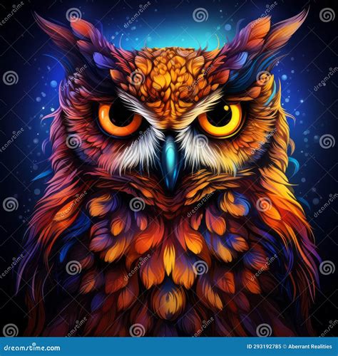 An Illustration of an Owl with Glowing Eyes Stock Illustration ...