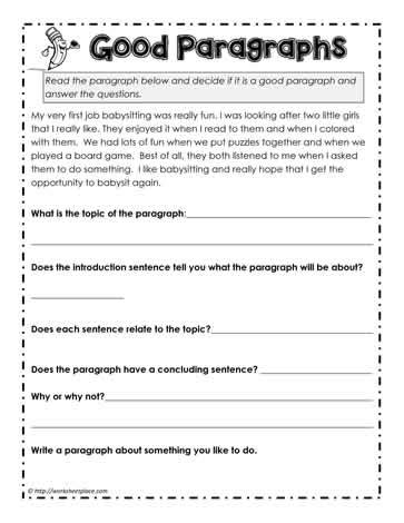 Sample Paragraph Worksheets