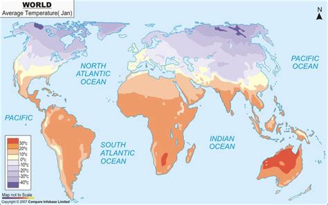 World Map - Average Temperature in January | Map, World map, World