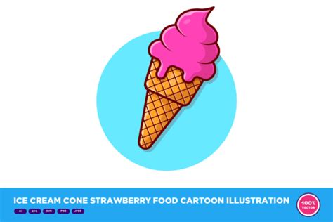 Ice Cream Cone Strawberry Food Cartoon Graphic by catalyststuff · Creative Fabrica