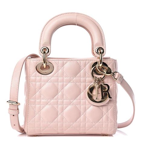 CHRISTIAN DIOR Lambskin Cannage Mini Lady Dior Light Pink 425602 | FASHIONPHILE