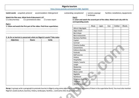 Nigeria tourism - ESL worksheet by sboutier