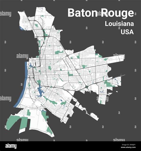 Baton Rouge map, capital city of the USA state of Louisiana. Municipal ...