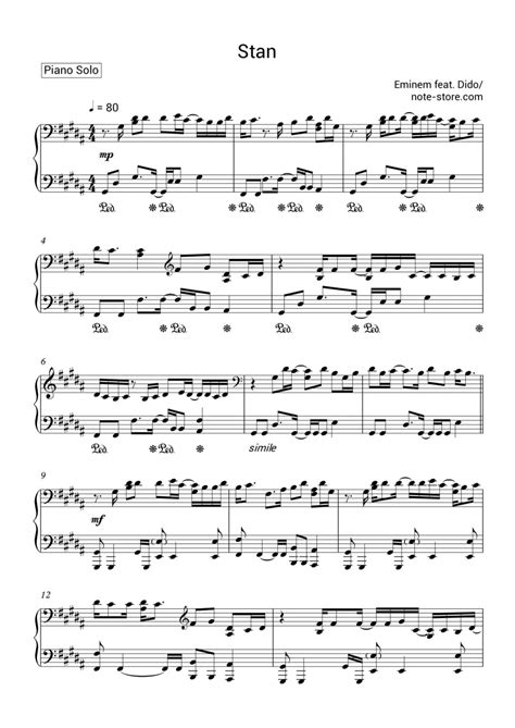 Eminem, Dido - Stan sheet music for piano download | Piano.Solo SKU PSO0012940 at