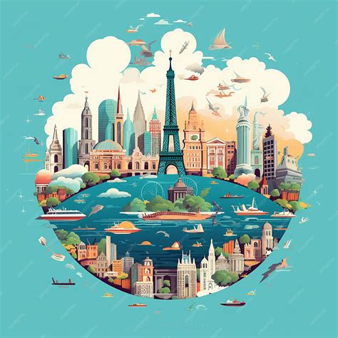 Premium AI Image | vector world with landmarks in flat style 01