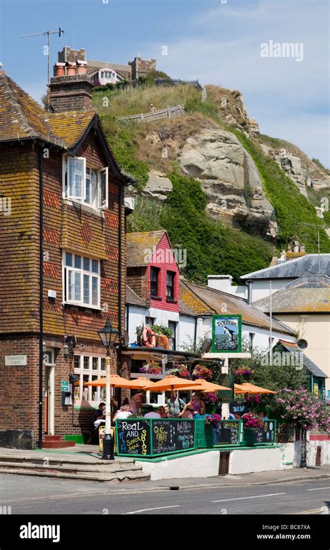 The Dolphin pub on the seafront in Hastings Old Town, England Stock ...