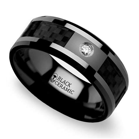 Downshift - Diamond Mens Ring with Black Carbon Fiber Inlay