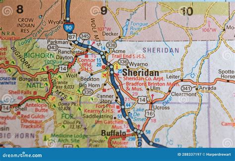 Map Image of Sheridan, Wyoming Stock Image - Image of landmarks ...