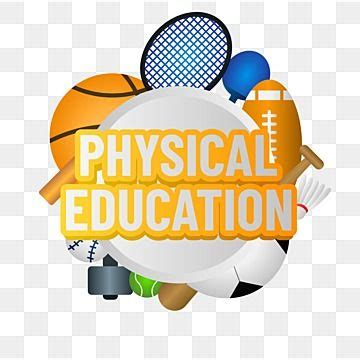 Physic Education Vector PNG Images, Physical Education Text Emblem Circular With Many Sport ...