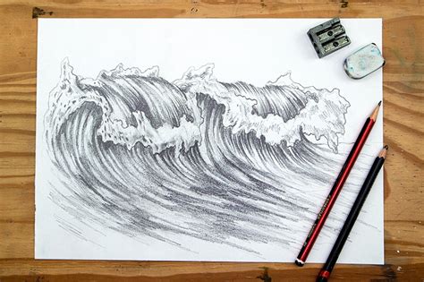 How to Draw Waves - A Realistic Ocean Wave Sketch in Pencil
