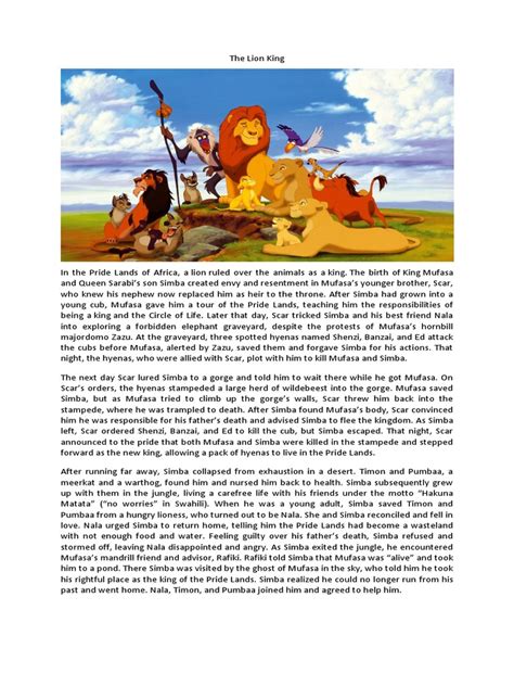 The Lion King Narrative Text | PDF