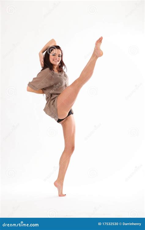 High Kick Dance By Happy Young Woman In Studio Stock Photography ...