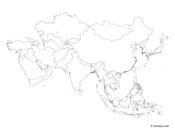 Outline Map of Asia with Countries by Vemaps | Teachers Pay Teachers