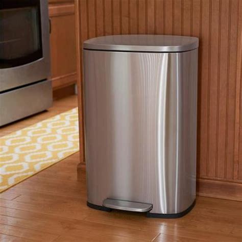 Household Essentials 50 Liter / 13 Gal. Rectangular Stainless Steel Trash Can Large Kitchen ...