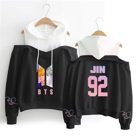 Sweatshirt BTS Logo/Membres - Épaules Dénudées Bts Hoodie, Hoody Kpop ...