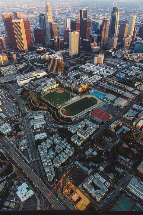 HD wallpaper: aerial photo of city with ballpark, aerial view ...