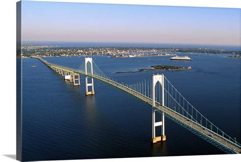 Rhode Island, Newport, Air view of Newport Bridge Wall Art, Canvas ...