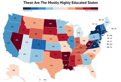 Least Educated States Map - Detailed Map