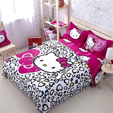 100% Cotton Hello Kitty Queen Size Bedding Comforter Set Anime Bed Sheets Linens Designer Brand ...