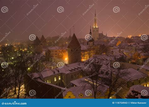 A Gloomy Winter Evening Over the Old Tallinn. Estonia Stock Image ...