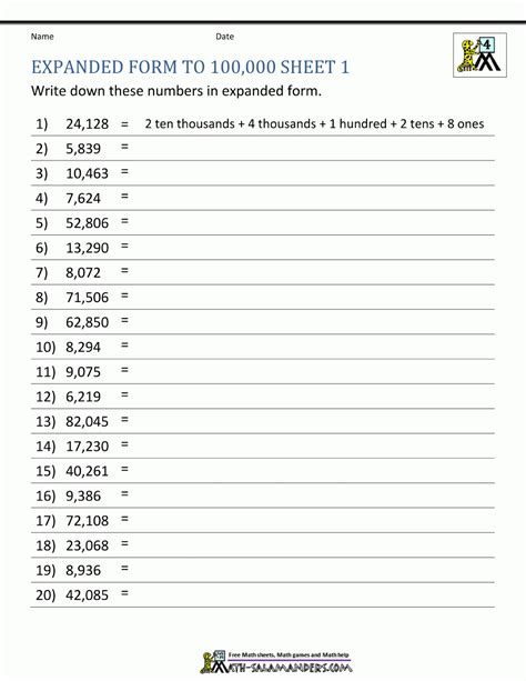 Expanded Form Math Worksheets