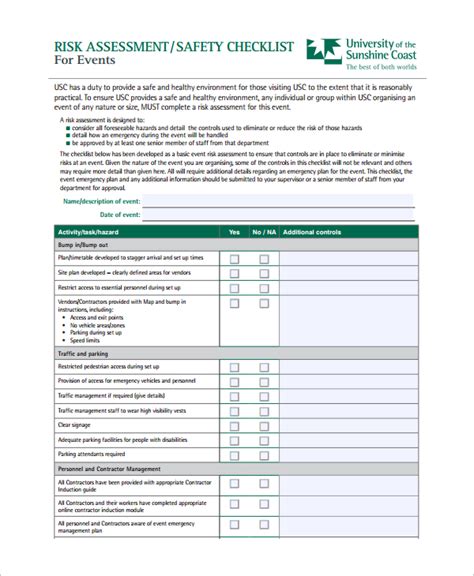 FREE 10+ Sample Risk Assessment Checklist Templates in Google Docs | Word | Pages | PDF