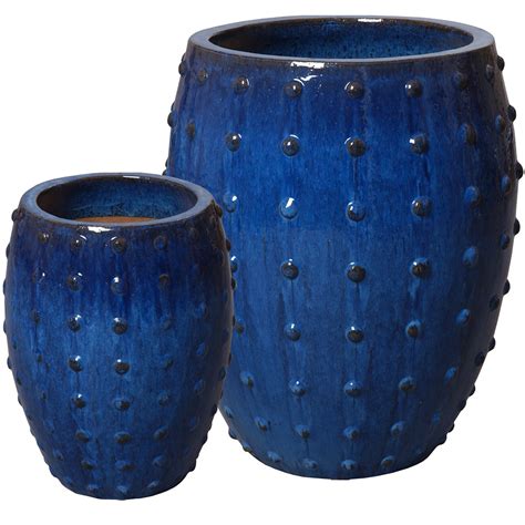 Studded Round Ceramic Planters - Royal Blue (set of 2) - Scenario Home