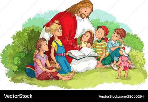 Jesus reading bible with children isolated Vector Image