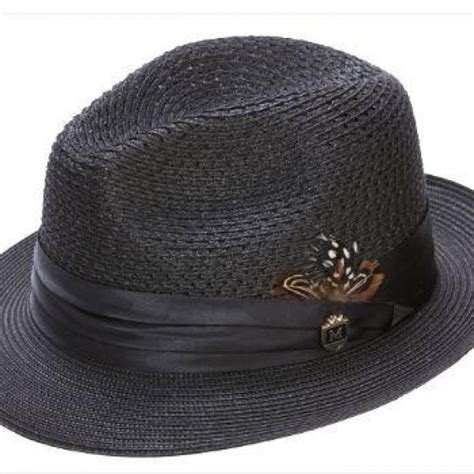 Montique H-24 Mens Straw Fedora Hat Black - Abby Fashions