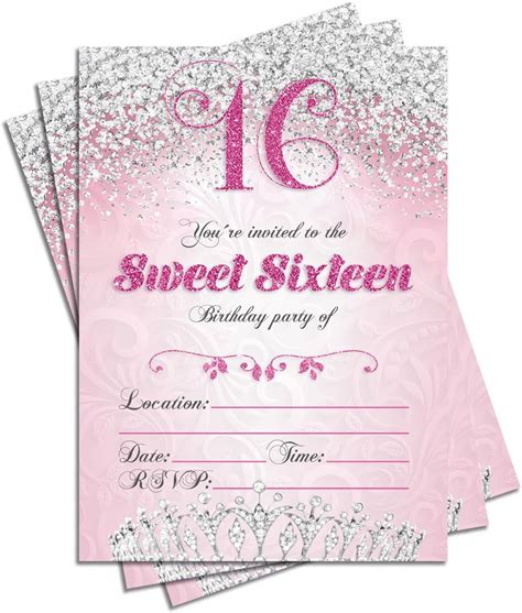 Amazon.com : Sweet 16 Sixteen Birthday Party Double Sided Invitations, Set of 25 5x7 Girl's 16th ...