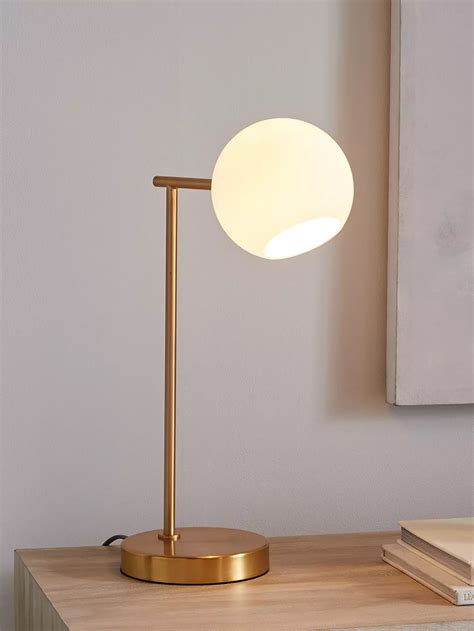 west elm Staggered Glass Table Lamp, Brass at John Lewis & Partners Brass Table Lamps, Bedside ...