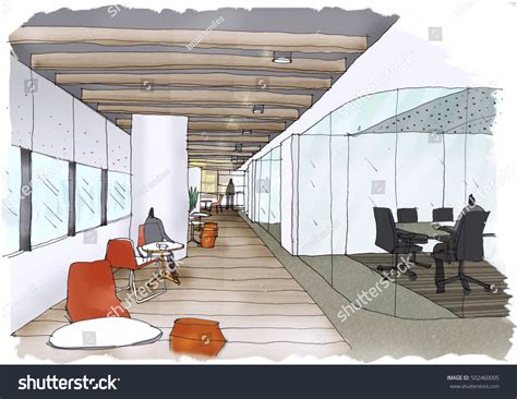 Interior Outline Sketch Drawing Perspective Space Stock Illustration 502460005 - Shutterstock