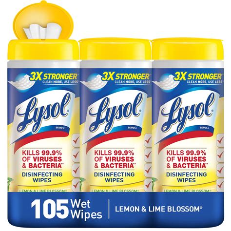 Lysol Disinfecting Wipes, Lemon & Lime Blossom, 105ct (3X35ct), Tested & Proven to Kill COVID-19 ...