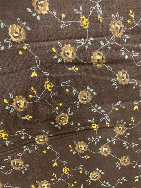 Brown Floral Print Cotton blend Broadcloth Fabric 5 1/16 | Etsy