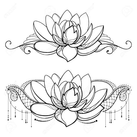 Black And White Lotus Flower Drawing