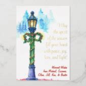 Watercolor Christmas Lamp Post Photo on Back Foil Holiday Card | Zazzle
