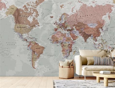 Executive Political World Map Wallpaper Mural for Home, Bedroom, Lounge ...