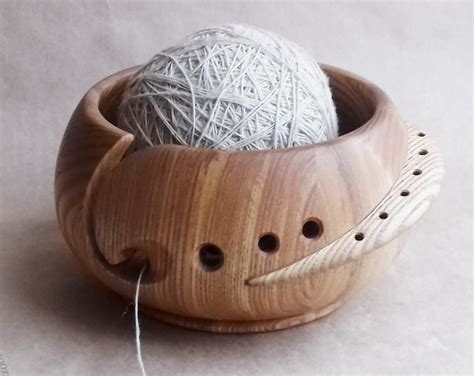 Carved wood yarn bowl gift for knitter Wooden yarn ball holder knitting ...