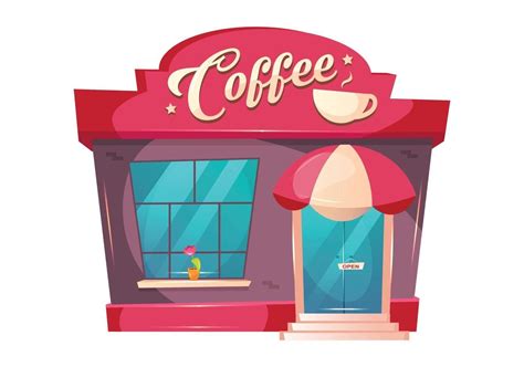 Coffeeshop cartoon vector illustration. Cafe building front flat color ...