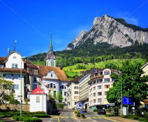 Schwyz town in Alps mountains, Central Switerland - GlobePhotos - royalty free stock images