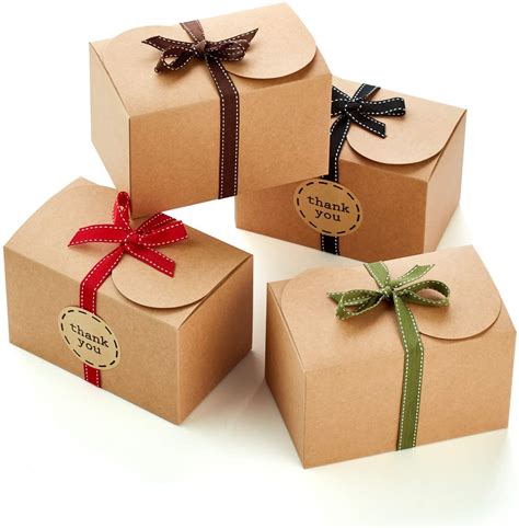 Kraft Boxes with Ribbons & Stickers (20 Pack)