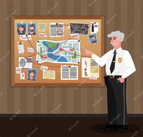 Premium Vector | Detective showing board with clues and suspects